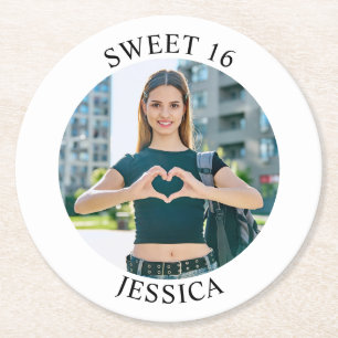 Moderne Minimalistische Sweet 16 Verjaardag Cirkel Ronde Kartonnen Onderzetter