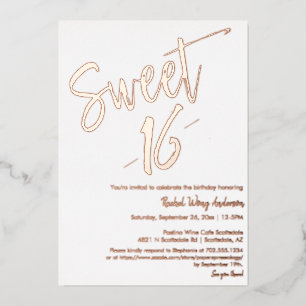 Moderne Minimalistische Sweet 16 Verjaardag Roze G Folie Uitnodiging