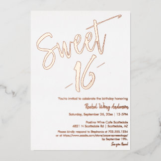 Moderne Minimalistische Sweet 16 Verjaardag Roze G Folie Uitnodiging
