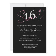 Moderne Minimalistische Sweet 16 Zwart Roze Verjaa