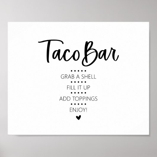 Moderne minimalistische Taco Bar Fiesta Sign Poster (Voorkant)