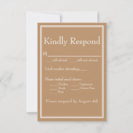 Moderne minimalistische tan beige maaltijd keuze a RSVP kaartje