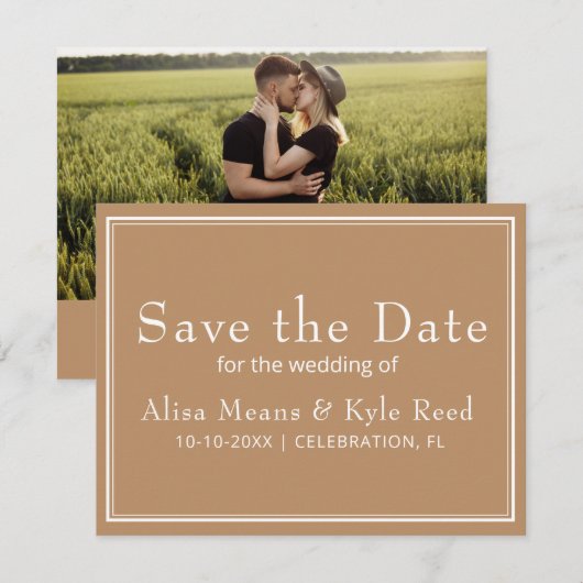 Moderne Minimalistische Tane Foto Save the Date (Voorkant / Achterkant)