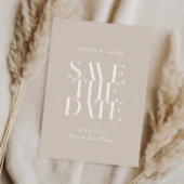 Moderne minimalistische taupe beige chique bruilof save the date