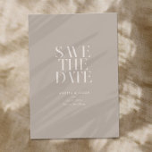 Moderne minimalistische taupe beige chique bruilof save the date