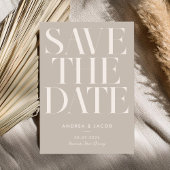 Moderne minimalistische taupe beige chique bruilof save the date