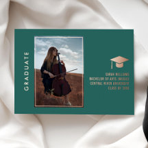 Moderne Minimalistische Teal Afstudeer Uitnodiging