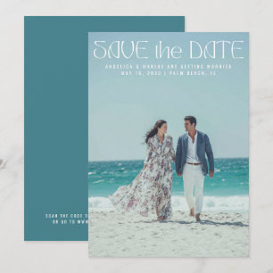 Moderne Minimalistische Teal Typografie Foto Bruil Save The Date