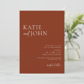 Moderne Minimalistische Terracotta Boho Bruiloft Kaart (Staand voorkant)