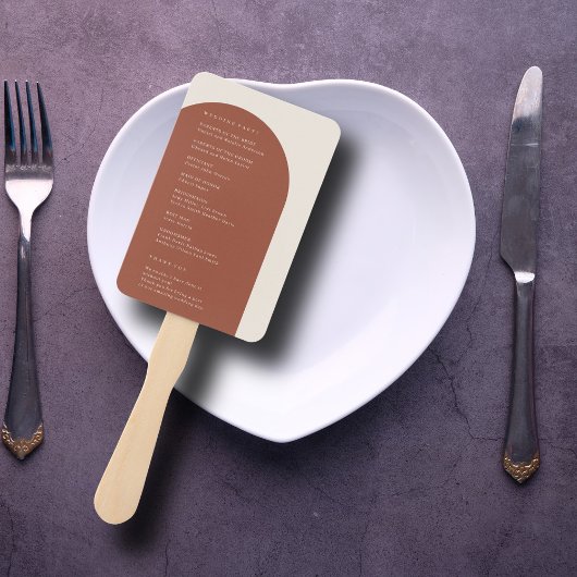 Moderne minimalistische terracotta boog bruiloft p handwaaier