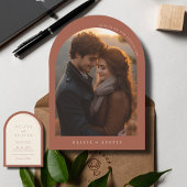 Moderne minimalistische terracotta boog foto bruil kaart