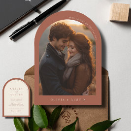 Moderne minimalistische terracotta boog foto bruil kaart