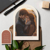 Moderne minimalistische terracotta boog foto bruil kaart