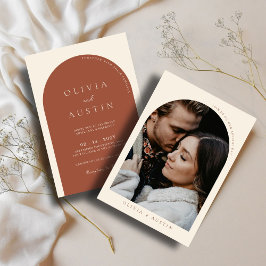 Moderne minimalistische terracotta boog foto bruil kaart