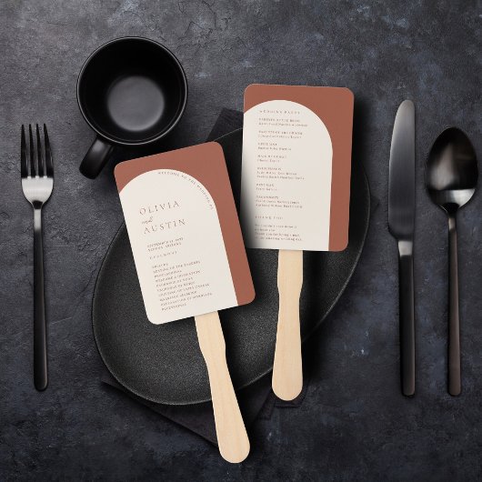 Moderne Minimalistische Terracotta Boog Trouwprogr Handwaaier