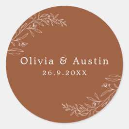 Moderne minimalistische terracotta bruiloft envelo ronde sticker