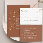 Moderne minimalistische terracotta bruiloft goud folie uitnodiging