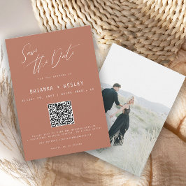 Moderne Minimalistische Terracotta QR Code Foto Sa Save The Date