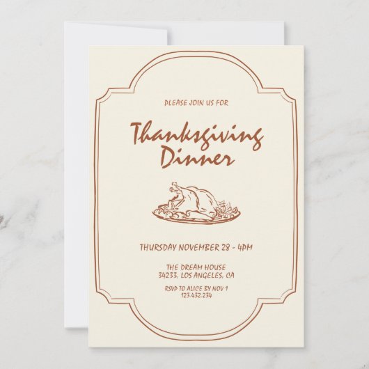 Moderne minimalistische Thanksgiving-dineruitnodig Kaart (Voorkant)