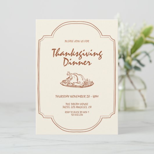 Moderne minimalistische Thanksgiving-dineruitnodig Kaart (Staand voorkant)