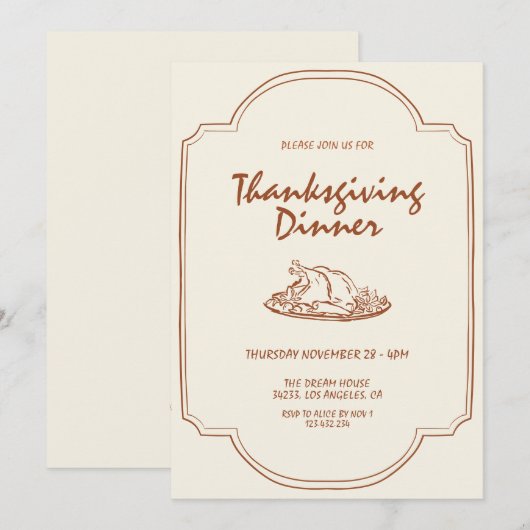 Moderne minimalistische Thanksgiving-dineruitnodig Kaart (Voorkant / Achterkant)