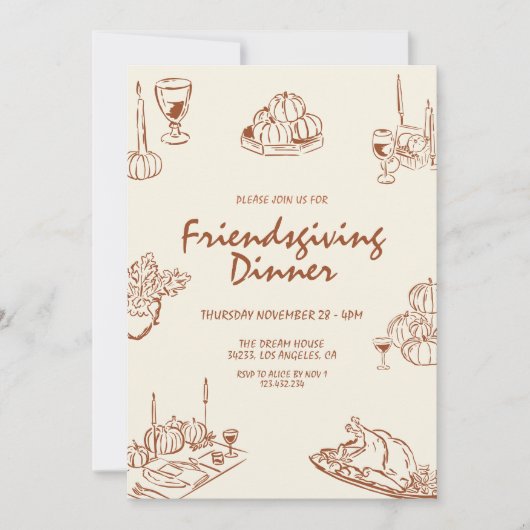 Moderne minimalistische Thanksgiving-dineruitnodig Kaart (Voorkant)