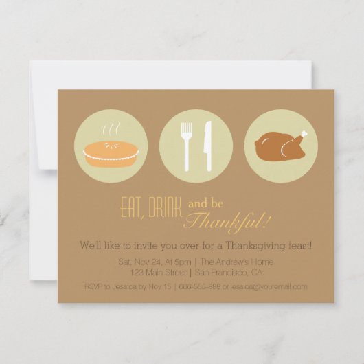 Moderne Minimalistische Thanksgiving Dinner Party Kaart (Voorkant)
