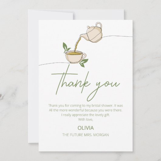 Moderne Minimalistische Theepartij Bruidsuitnodigi Bedankkaart (Voorkant)