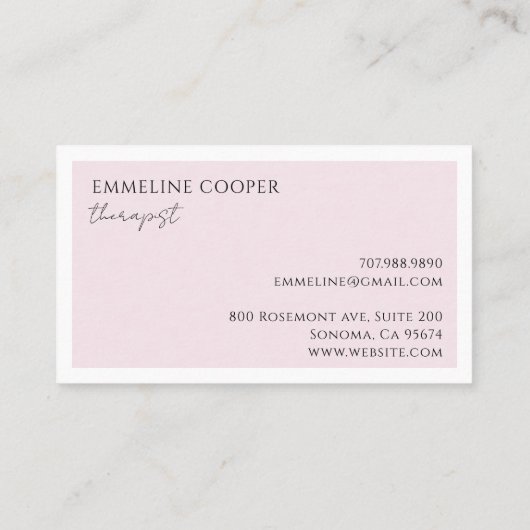 Moderne minimalistische therapeut roze visitekaartje (Achterkant)