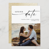 Moderne, minimalistische Thin Script Weddenfoto Save The Date (Voorkant / Achterkant)