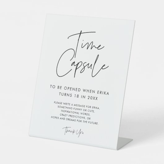 Moderne Minimalistische Tijdcapsule 1e Verjaardag  Reclamebord Met Voetstuk (Voorkant)