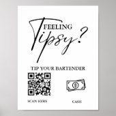 Moderne minimalistische tip uw bartender trouwbord poster (Voorkant)