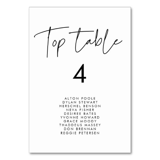 Moderne minimalistische Top tafel zitplaatskaarten Kaart (Voorkant)