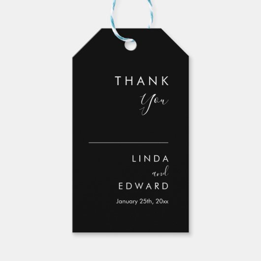 Moderne minimalistische traditionele zwarte bruilo cadeaulabel (Voorkant)
