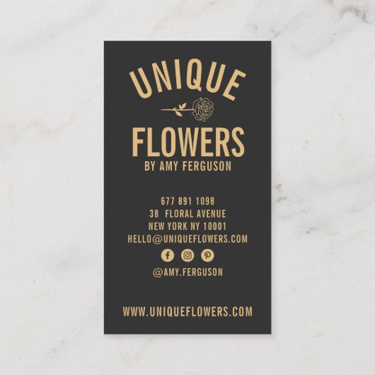 Moderne minimalistische trendy zwart gouden rozen  visitekaartje (Achterkant)