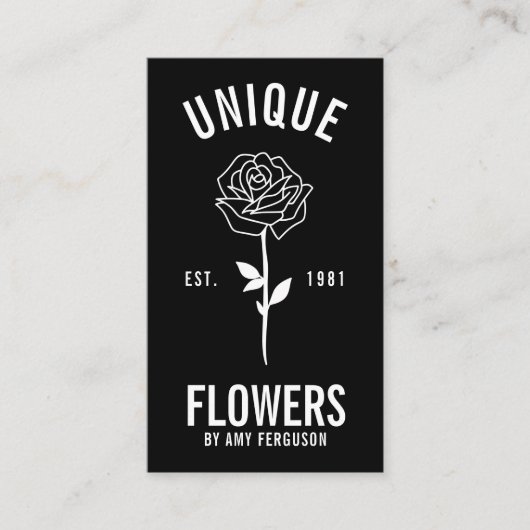 Moderne minimalistische trendy zwart wit roos visitekaartje (Voorkant)