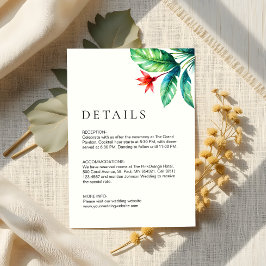 Moderne minimalistische tropische groen blad bruil informatiekaartje