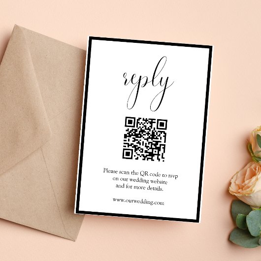 Moderne Minimalistische Trouw QR Code Reactie RSVP Kaartje