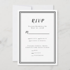 Moderne Minimalistische Trouw-RSVP Menu Zwart & Wi