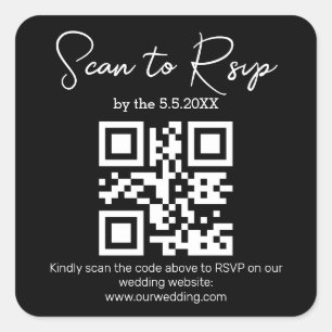 Moderne Minimalistische Trouw-rsvp qr Code Zwart w Vierkante Sticker
