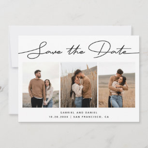 Moderne Minimalistische Trouw   Script Drie Foto Save The Date