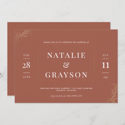 Moderne Minimalistische Trouw Uitnodiging (Voorkant / Achterkant)