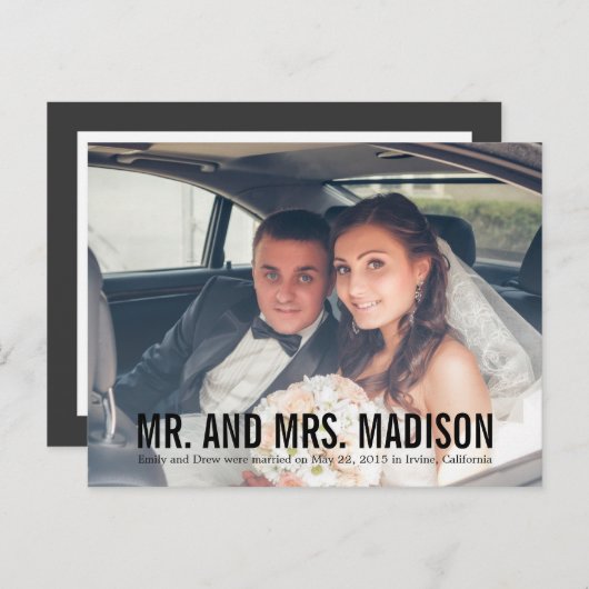 Moderne Minimalistische Trouwaankondiging - Zwart Aankondigingskaart (Voorkant / Achterkant)