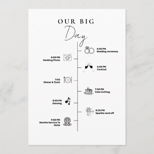 Moderne minimalistische trouwdag Evenementen Tijdl Programmakaart (Achterkant)