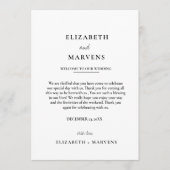 Moderne minimalistische trouwdag Evenementen Tijdl Programmakaart (Voorkant)