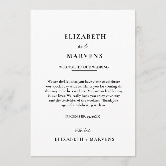 Moderne minimalistische trouwdag Evenementen Tijdl Programmakaart (Voorkant)