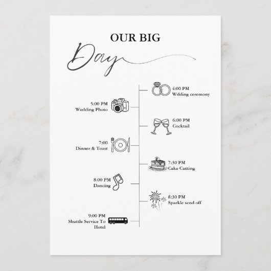 Moderne minimalistische trouwdag Evenementen Tijdl Programmakaart (Achterkant)