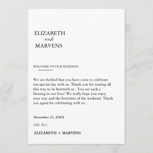 Moderne minimalistische trouwdag Evenementen Tijdl Programmakaart (Voorkant)