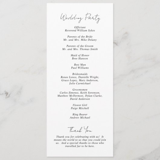 Moderne Minimalistische Trouwdag in Zwart-Wit Programmakaart (Achterkant)