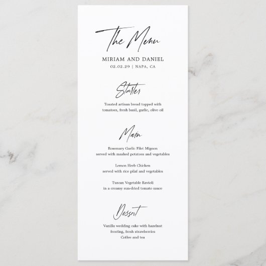 Moderne Minimalistische Trouwdag Menu (Voorkant)